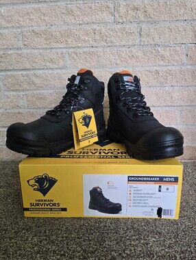 New Size 8 Work Boots Steel Toe Water Proof Black Herman Survivors Brand